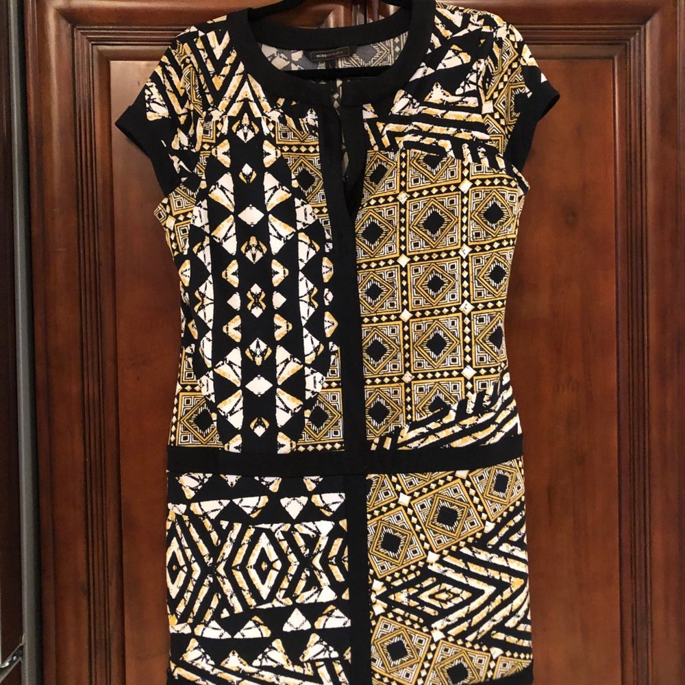 BCBG Max Azria B/W and gold mini dress